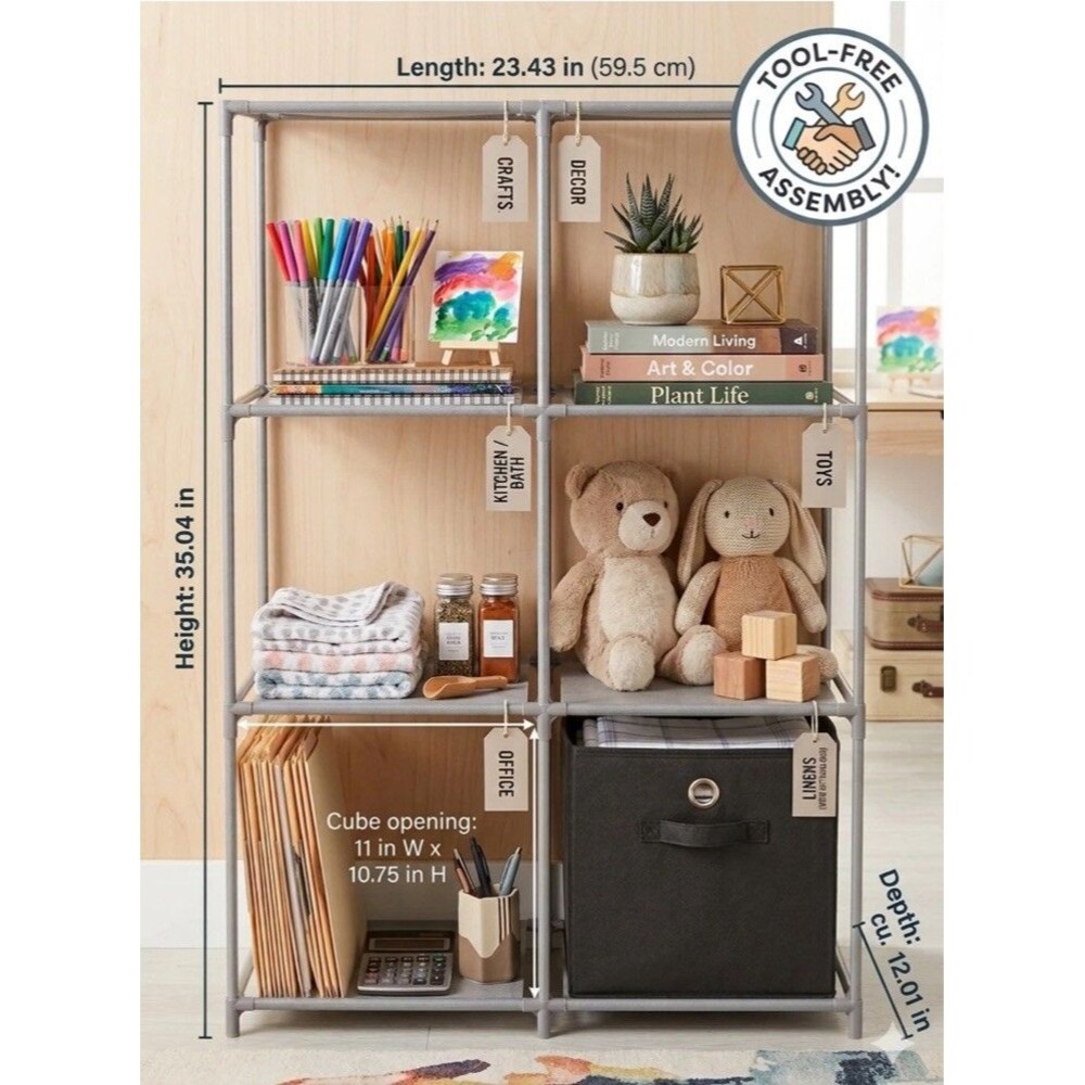 6-Cube Storage Rack Modular Organizer Unit Shelving - Gray - NEW - Easy Assembly